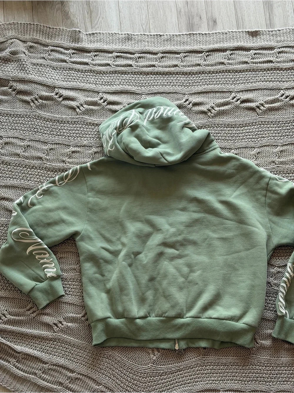 Rare Named Collective Script-Embroidered Olive Zip-Up Hooded Sweater
